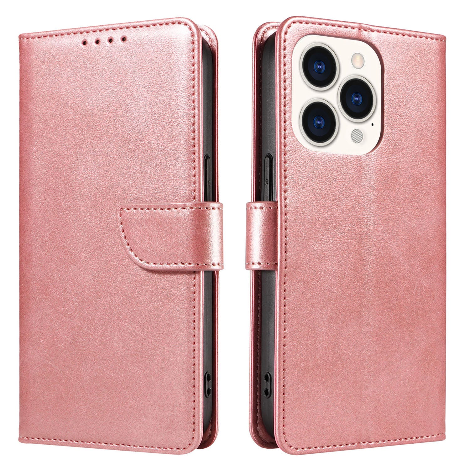 Pro iPhone 14 Pro Full Protection Kryt na mobil Čtvercové kožené pouzdro na telefon se stojánkem