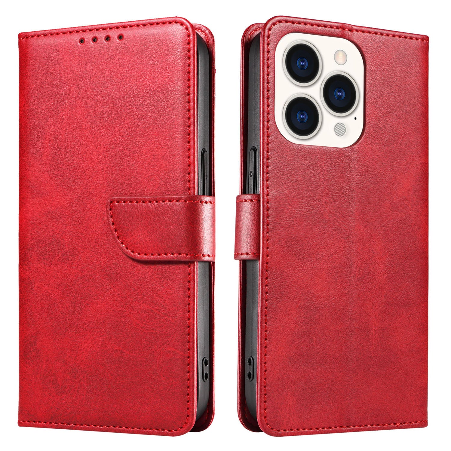 Kryt na mobilní telefon pro iPhone 14 Pro Max Square Clasp Anti-shock Flip Kožené peněženkové pouzdro se stojánkem
