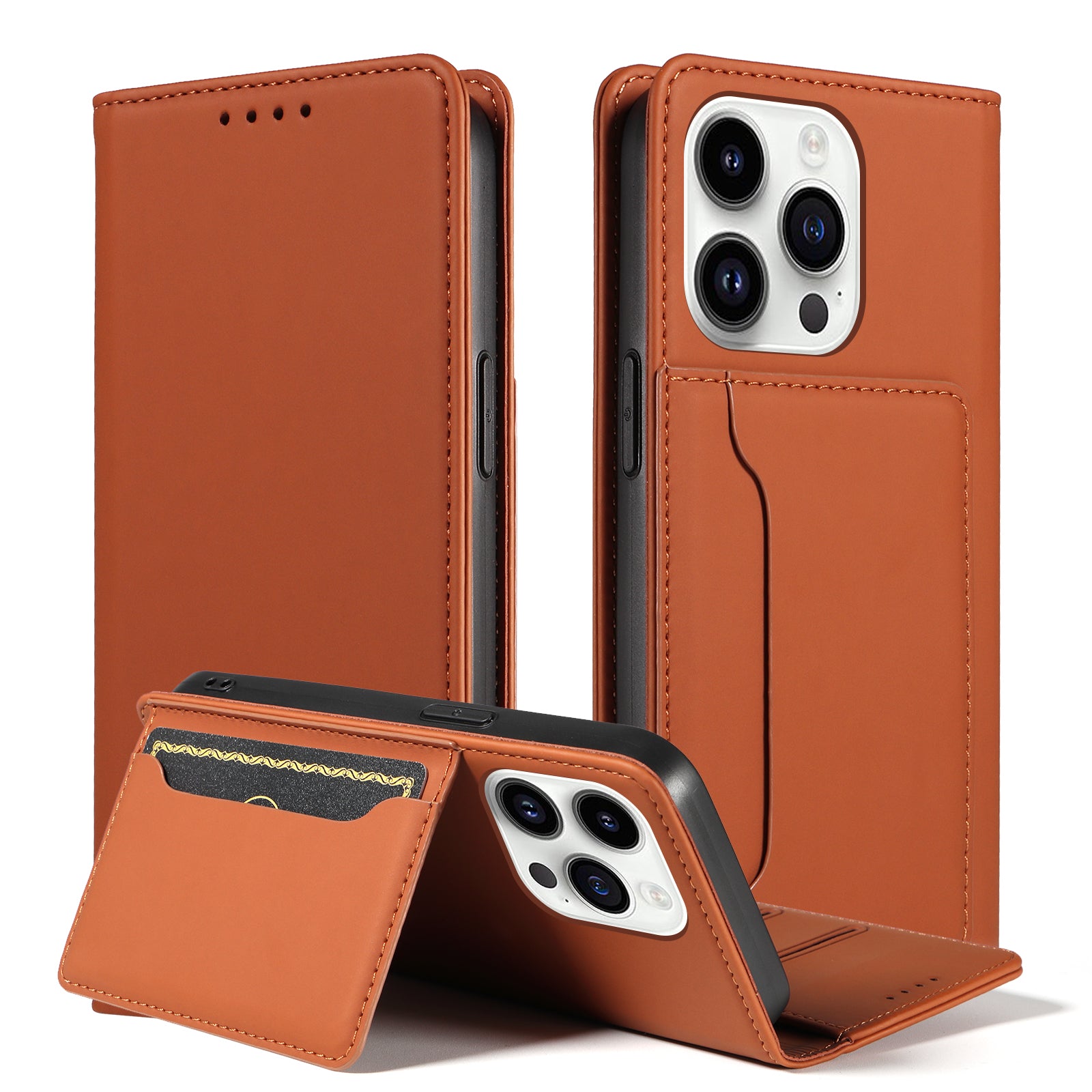 Pro iPhone 14 Pro Business Style Pouzdro na telefon proti upuštění Stojan na dotyk Skin Touch Flip Kožený obal na peněženku