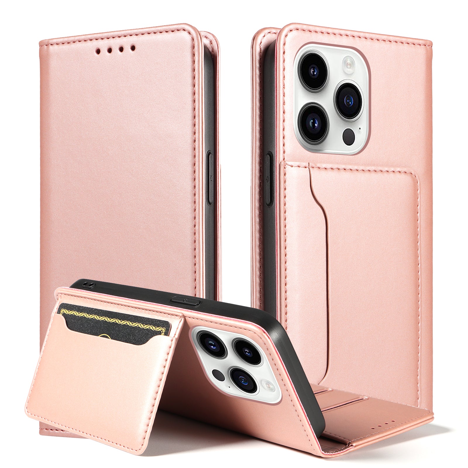 Pouzdro na telefon proti pádu pro iPhone 14 Pro Stojánek Peněženka PU kožený magnetický kryt s plnou ochranou na mobil