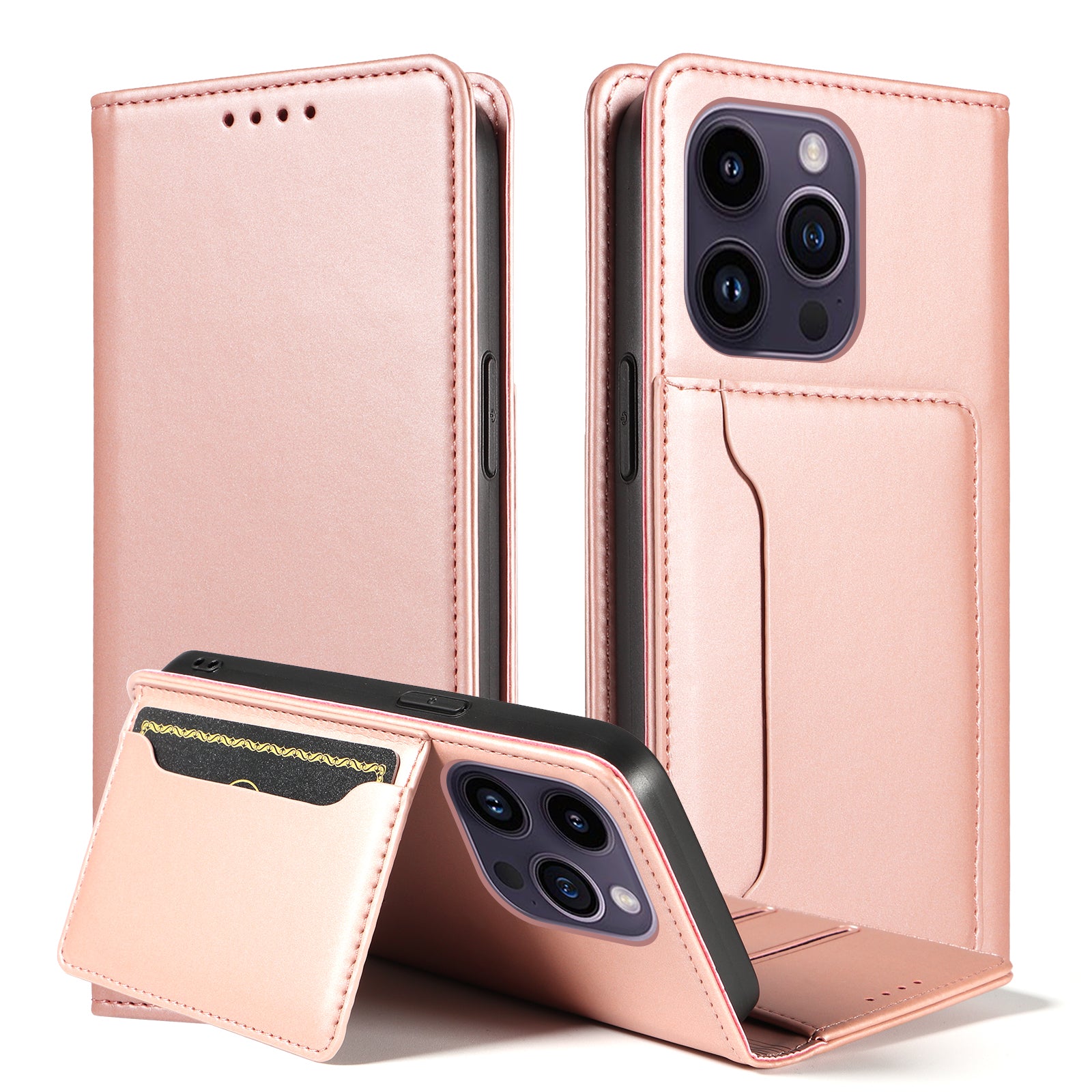 Magnetic Phone Case For iPhone 14 Pro Max Stand Wallet Skin-friendly Anti-fall PU Leather Cell Phone Cover