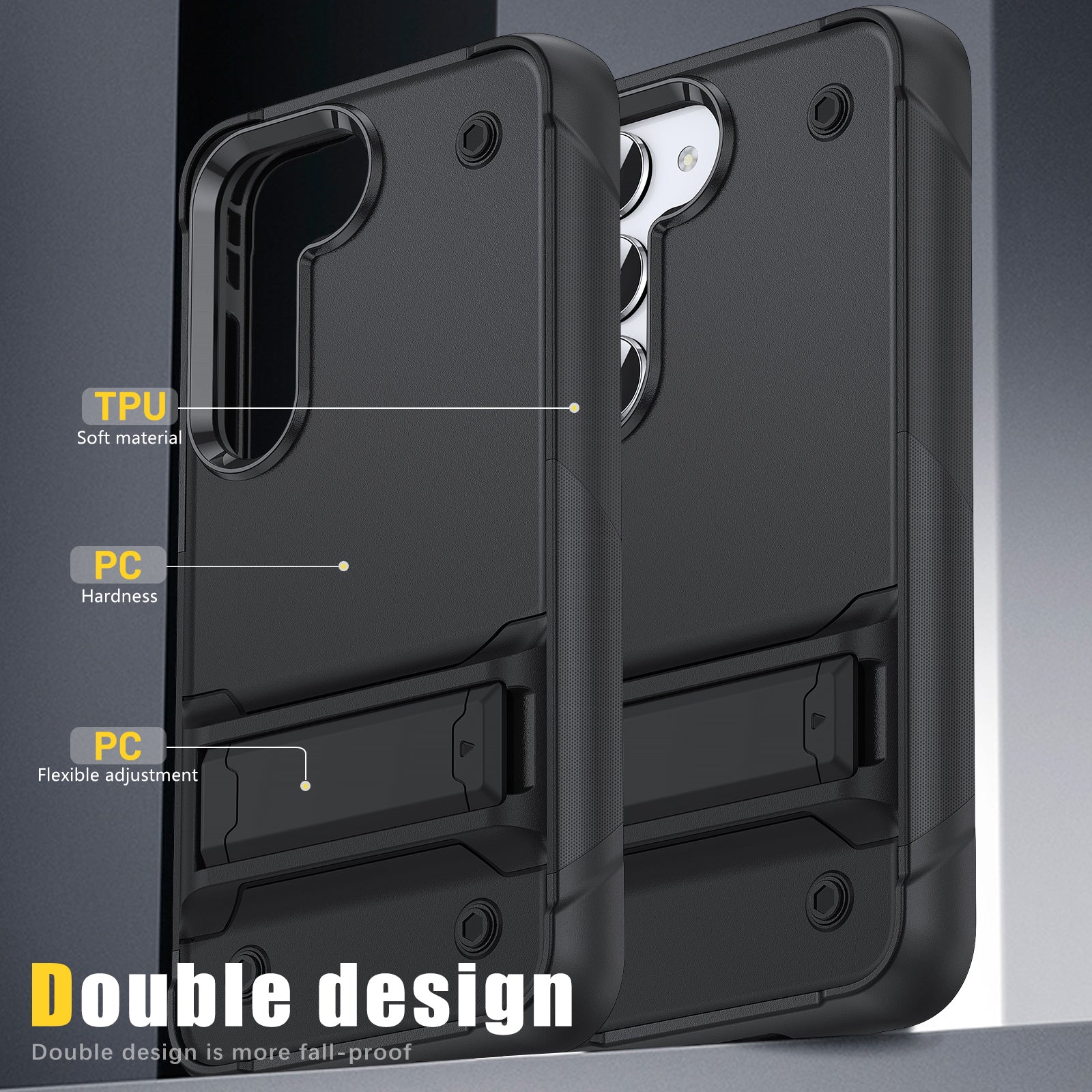Anti-scratch Phone Cover For Samsung Galaxy S23 Kickstand PC TPU Protective Mobile Phone Case
