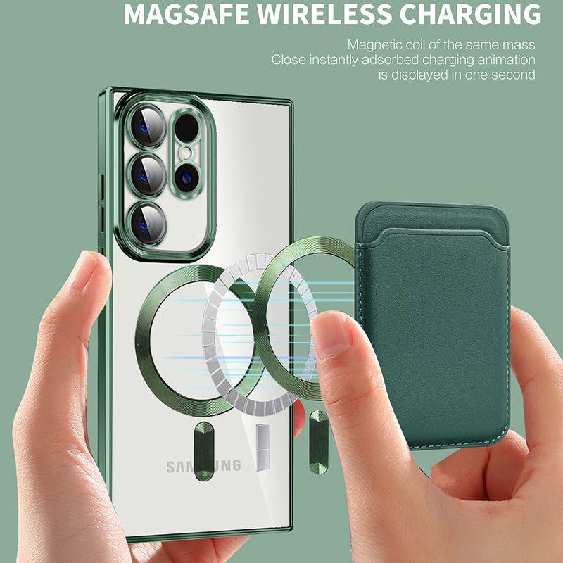 Magnetic Phone Case for Samsung Galaxy S23 Ultra TPU PC Clear Cover with Card Holder