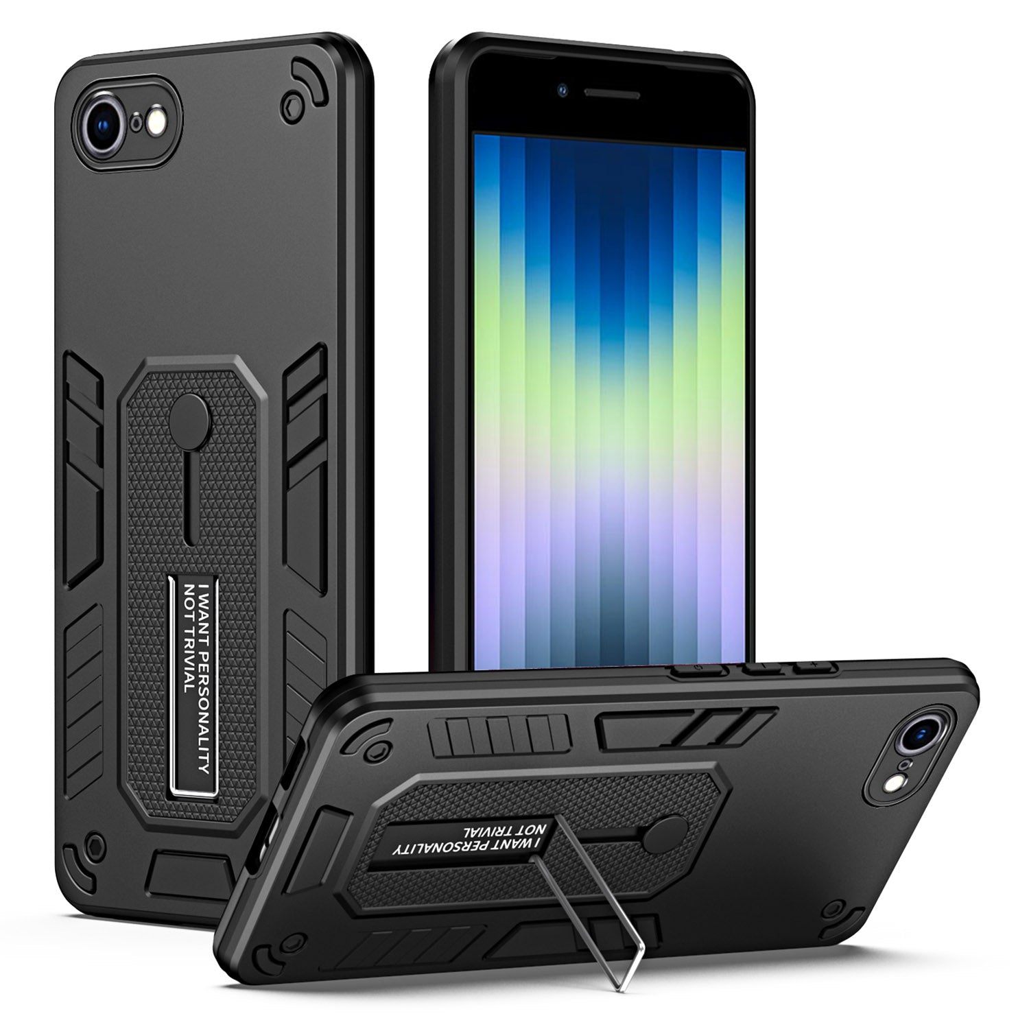 For iPhone 7 / 8 4.7 inch / SE PC TPU Kickstand Phone Case Finger Grip Protective Cover