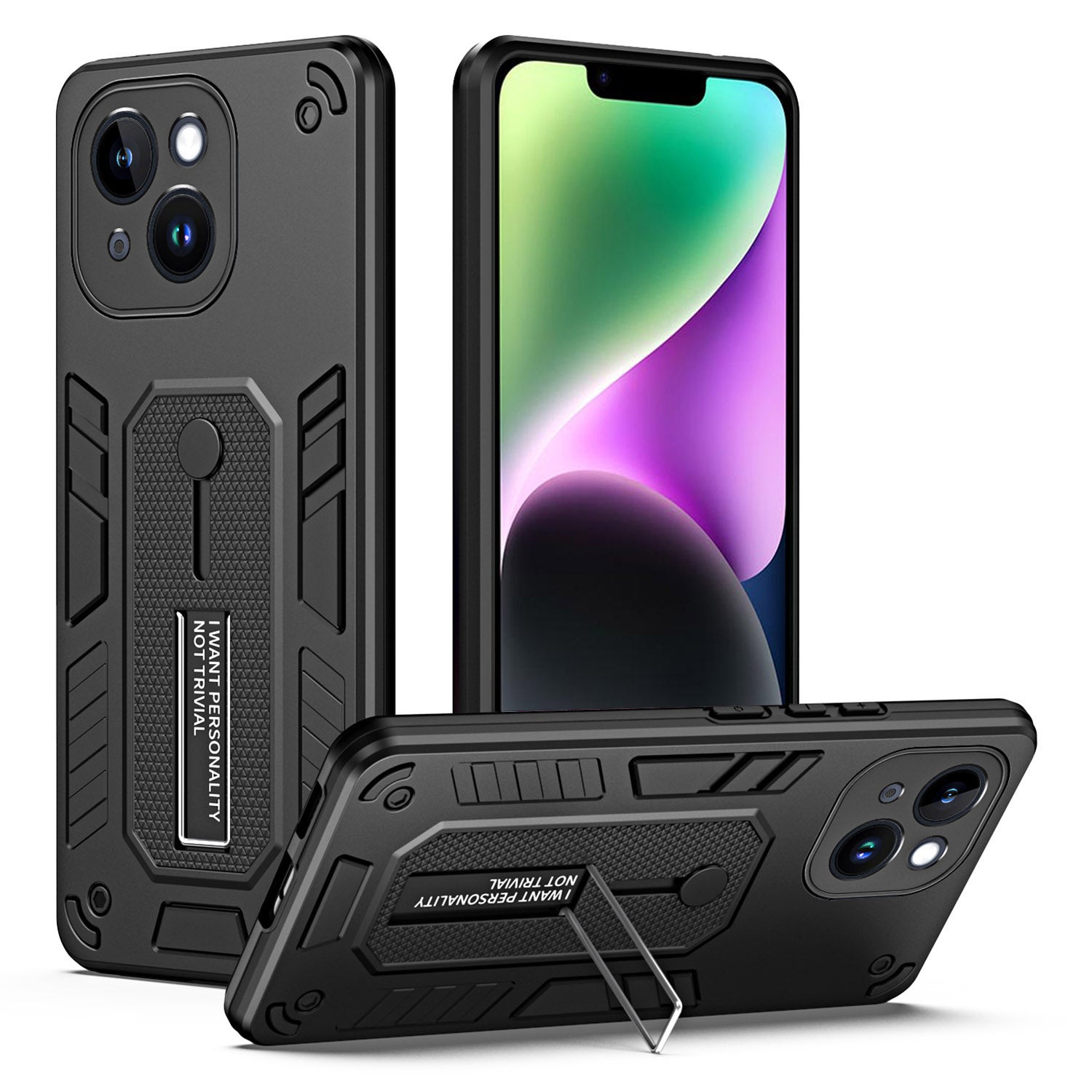Kickstand telefontaske til iPhone 14 Plus TPU PC skridsikker fingerrem beskyttelsescover