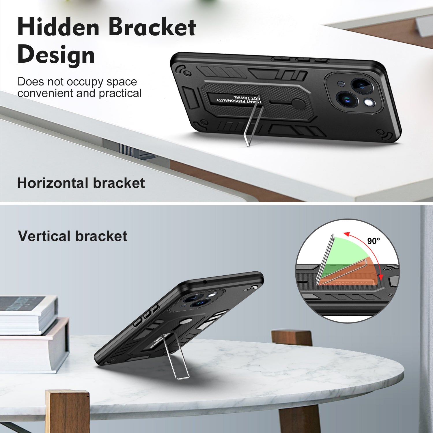 Kickstand telefontaske til iPhone 14 Plus TPU PC skridsikker fingerrem beskyttelsescover