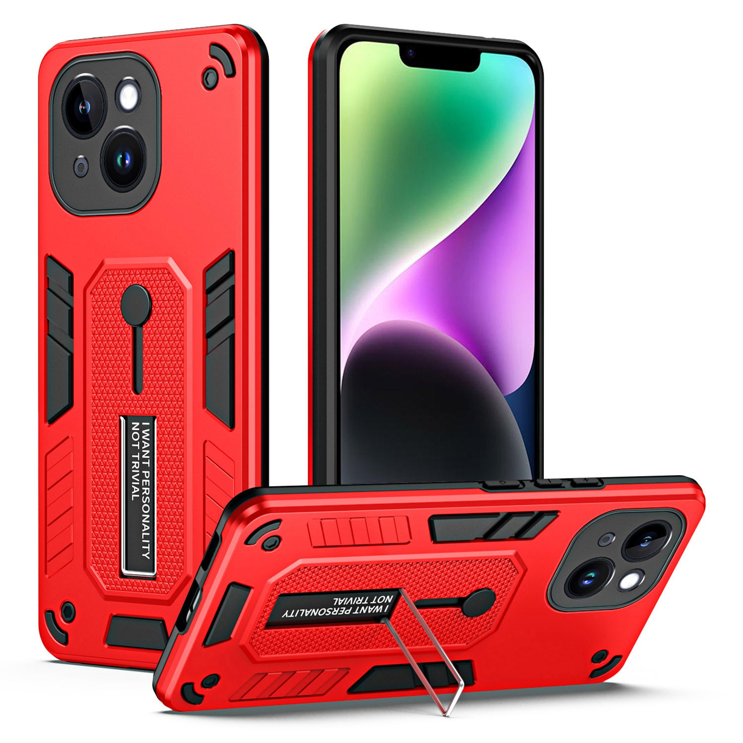 Kickstand telefontaske til iPhone 14 Plus TPU PC skridsikker fingerrem beskyttelsescover