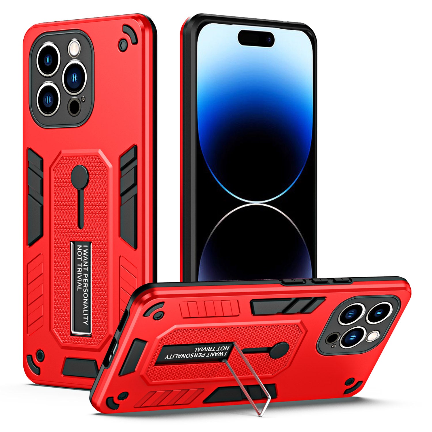 For iPhone 14 Pro Max Kickstand Phone Case TPU PC Dual Layer Protective Cover