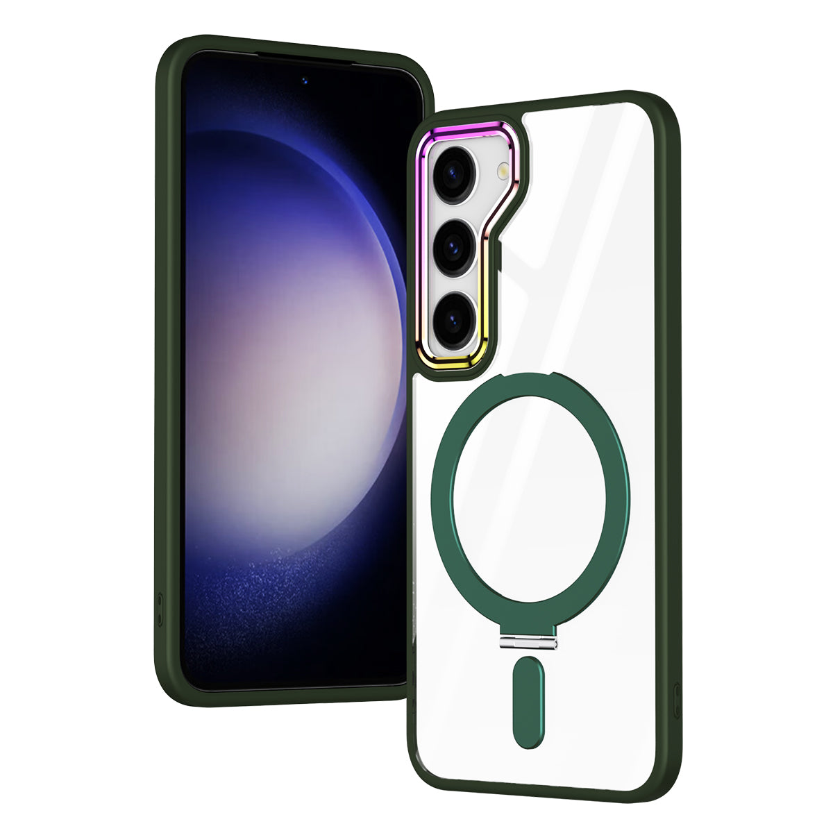 For Samsung Galaxy S23 Magnetic Phone Case TPU Acrylic Kickstand Transparent Phone Cover
