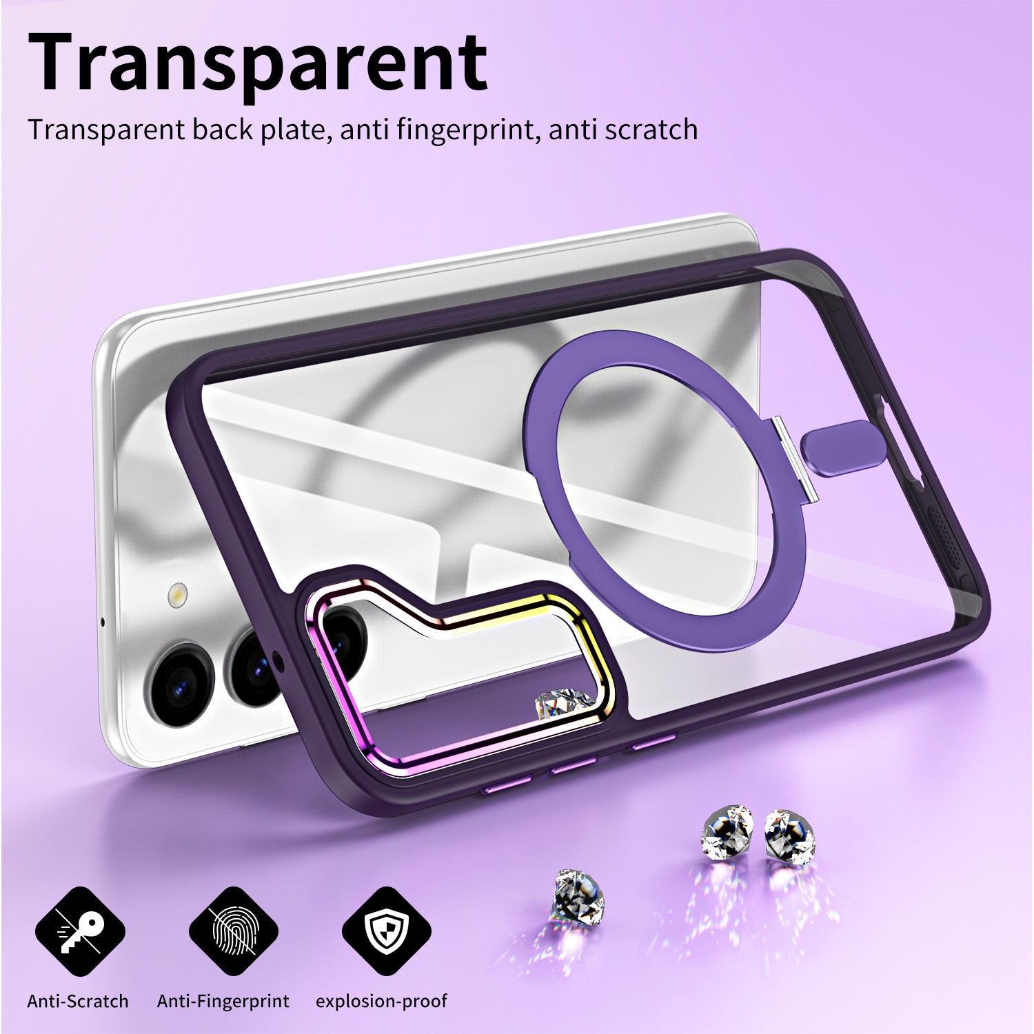 For Samsung Galaxy S23 Magnetic Phone Case TPU Acrylic Kickstand Transparent Phone Cover