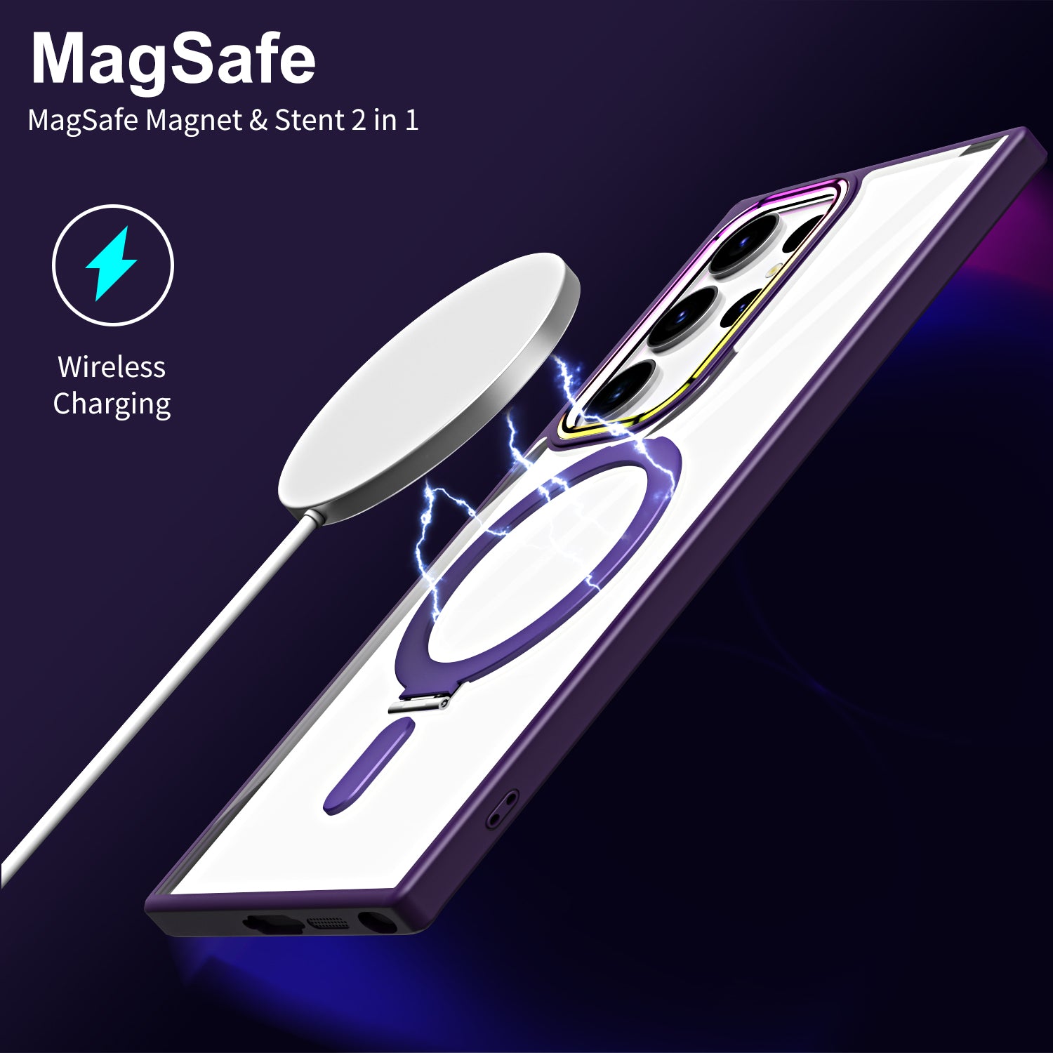 For Samsung Galaxy S23 Ultra Kickstand Magnetic Phone Case Clear TPU Acrylic Smartphone Cover