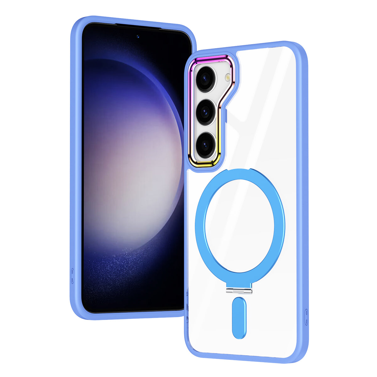 For Samsung Galaxy S23 Clear Magnetic Phone Case TPU Acrylic Kickstand Phone Cover