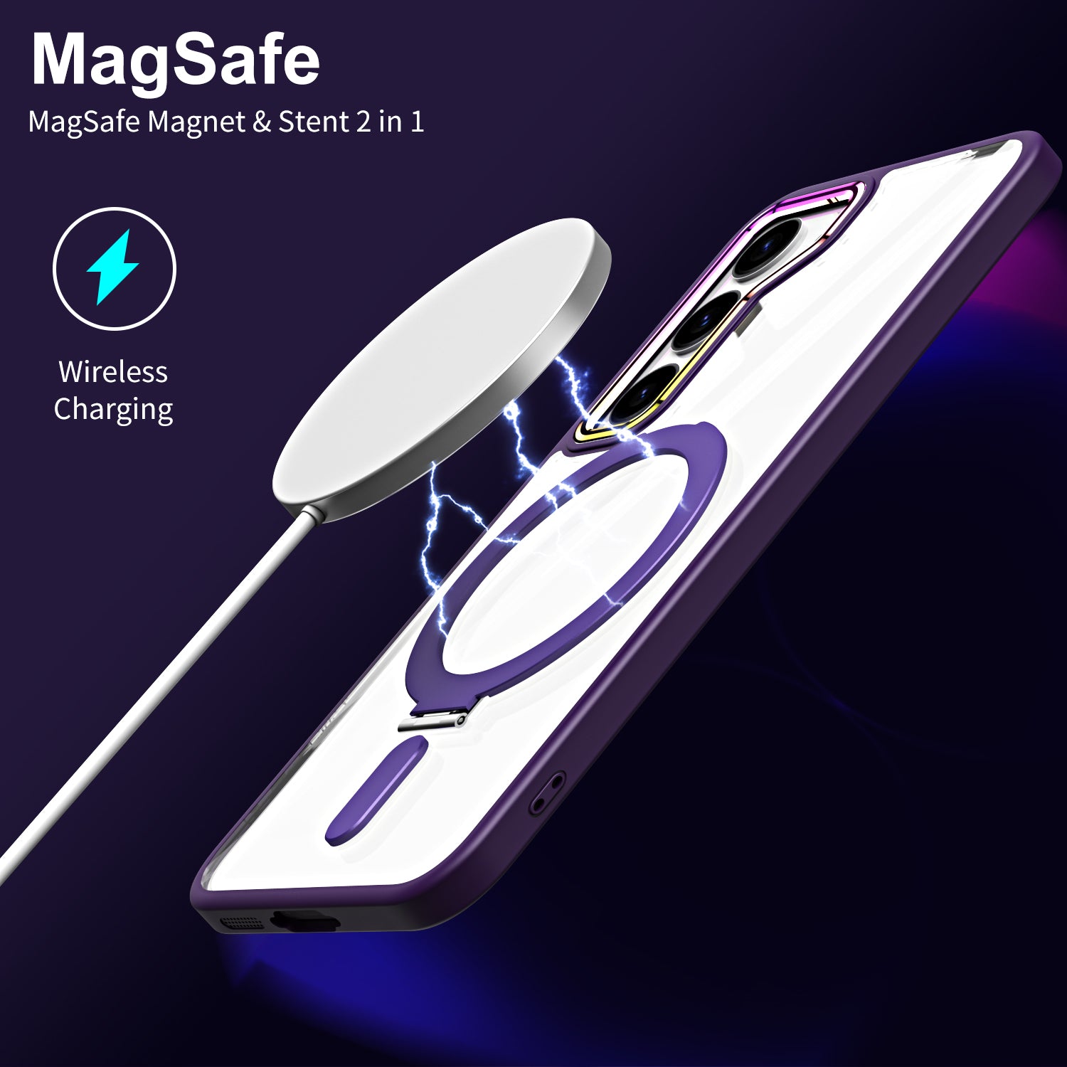 For Samsung Galaxy S23 Clear Magnetic Phone Case TPU Acrylic Kickstand Phone Cover