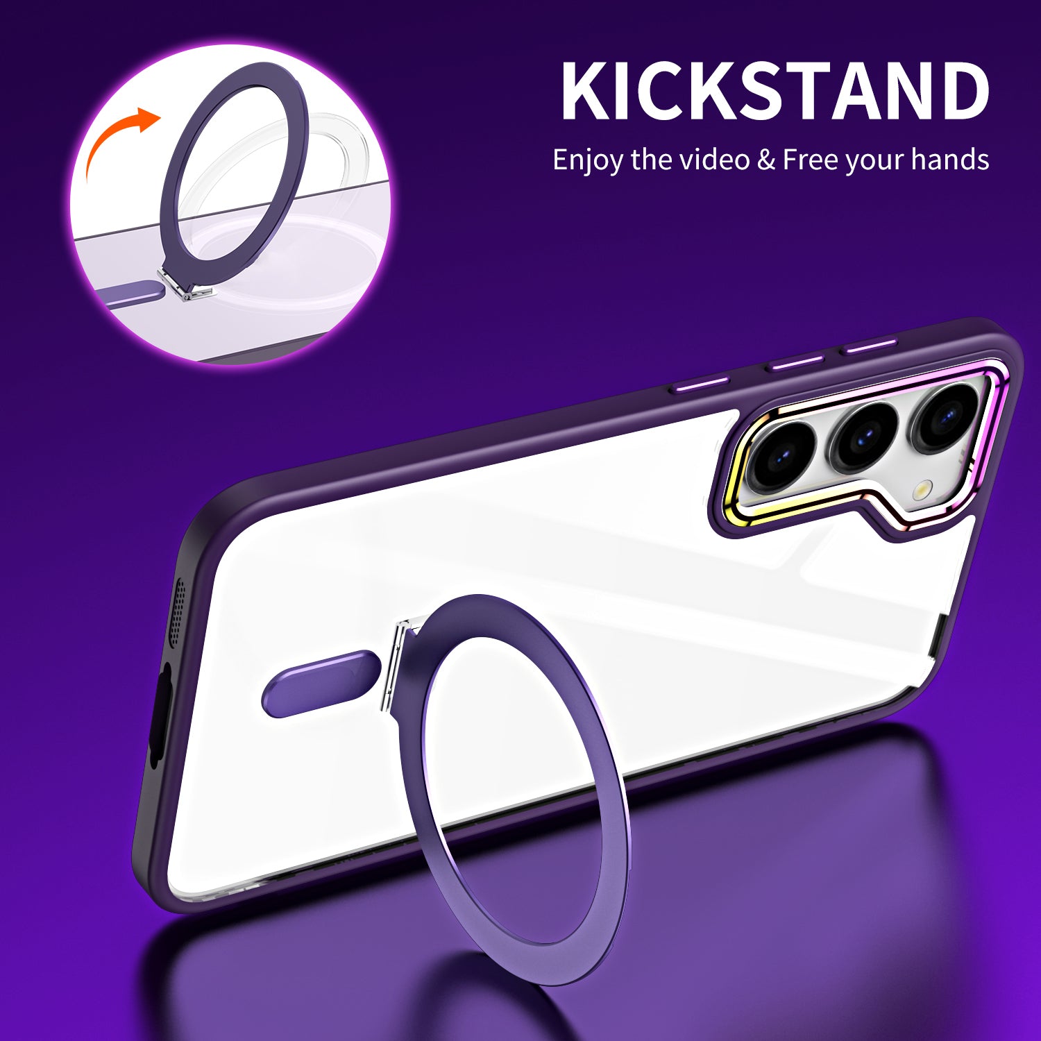 For Samsung Galaxy S23 Clear Magnetic Phone Case TPU Acrylic Kickstand Phone Cover