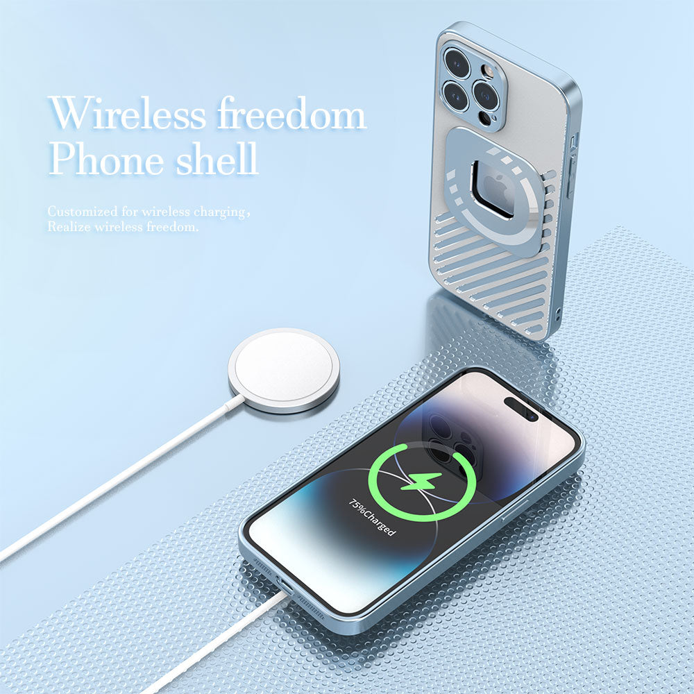 R-JUST SJ55 For iPhone 14 Pro TPU PC Metal Back Cover Hollow Magnetic Anti-drop Phone Case Compatible with MagSafe