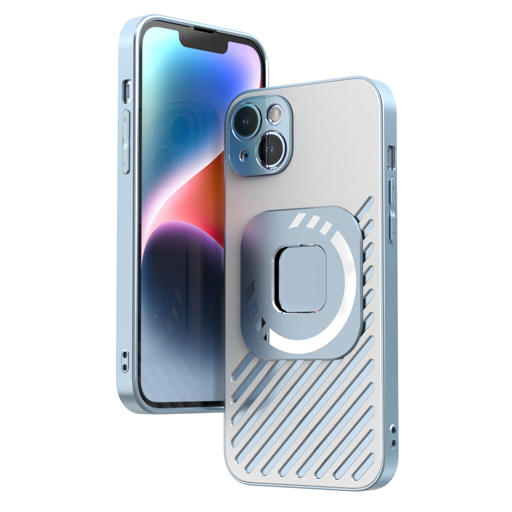 R-JUST SJ55 For iPhone 14 Plus TPU PC Metal Hollow Drop-proof Cover Magnetic Phone Case Compatible with MagSafe