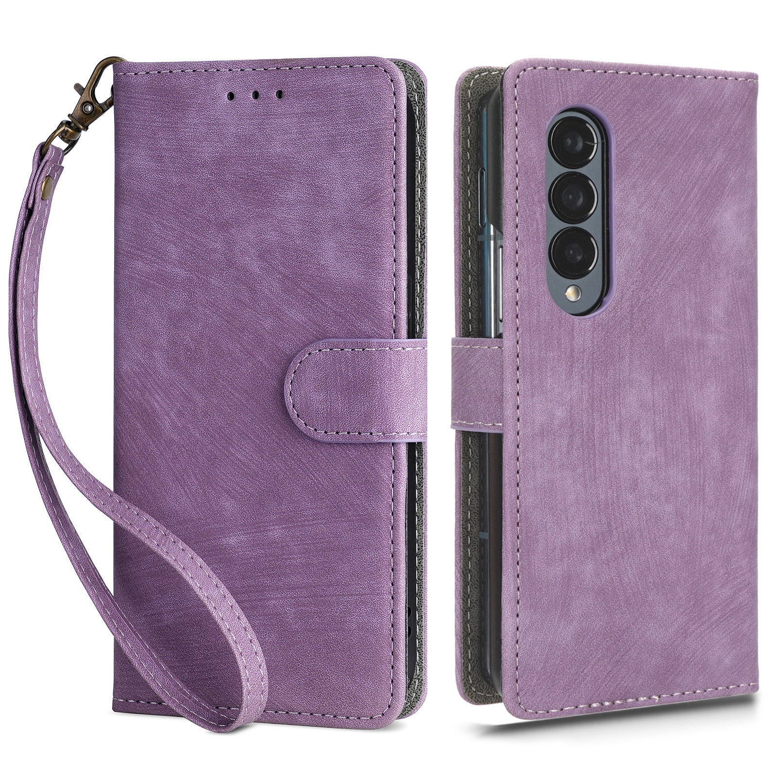 For Samsung Galaxy Z Fold3 5G Leather Phone Case RFID Blocking Wallet Stand Smartphone Cover with Strap