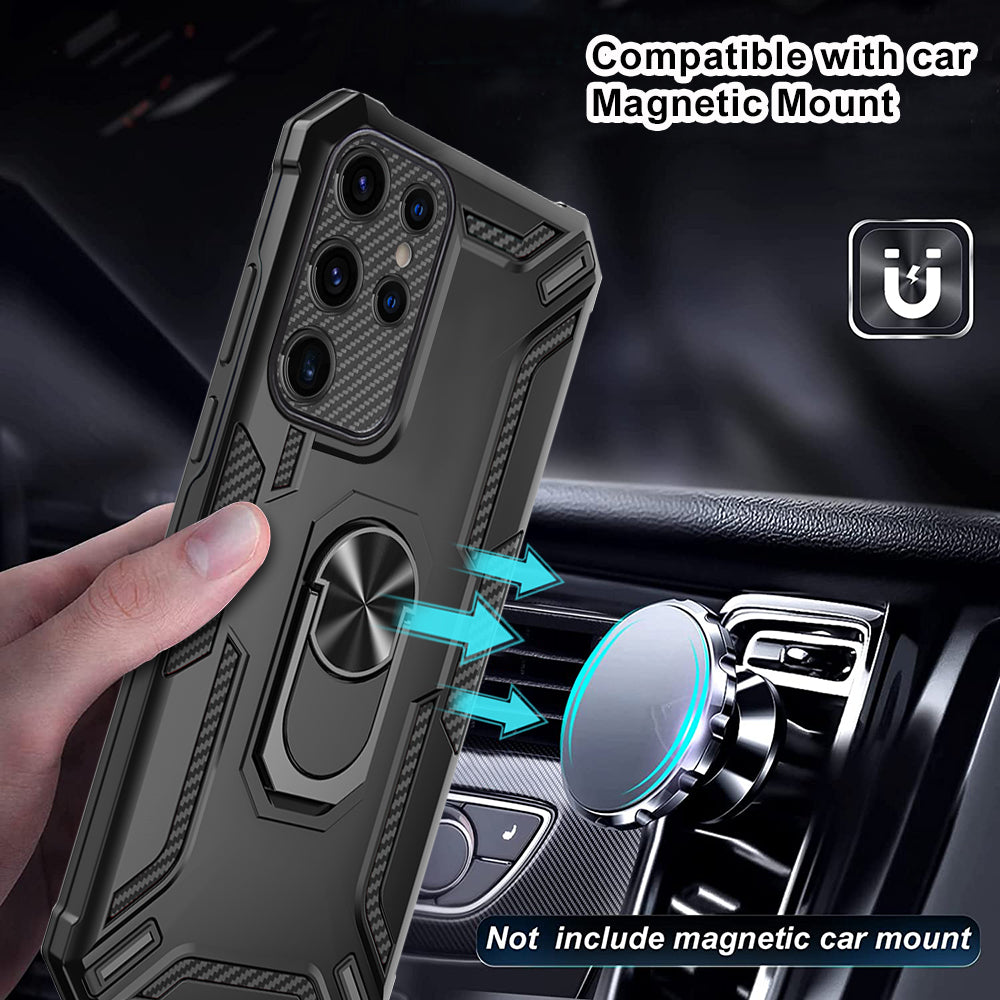 For Samsung Galaxy S23 Ultra PC TPU Phone Case Ring Kickstand Magnetic Car Mount Phone Cover