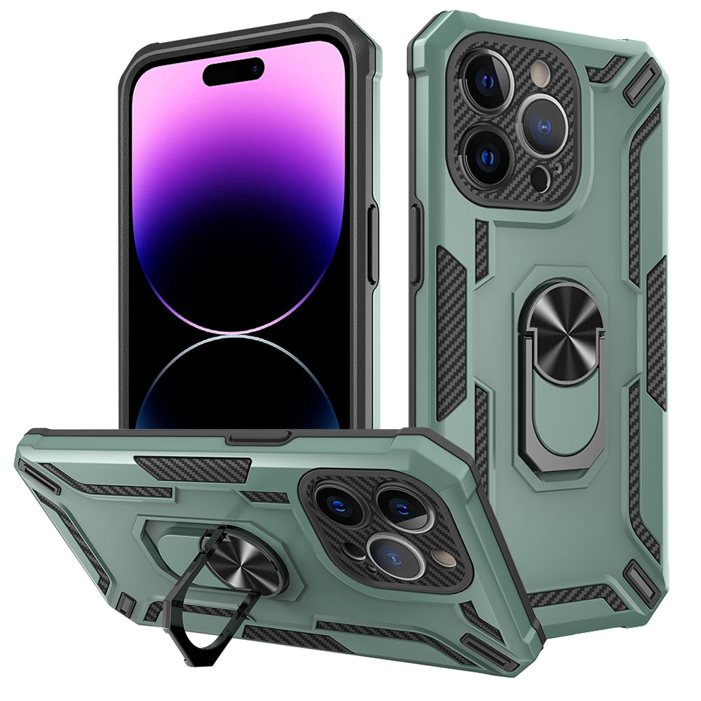 For iPhone 14 Pro Rotary Ring Kickstand Phone Case PC TPU Protective Phone Cover
