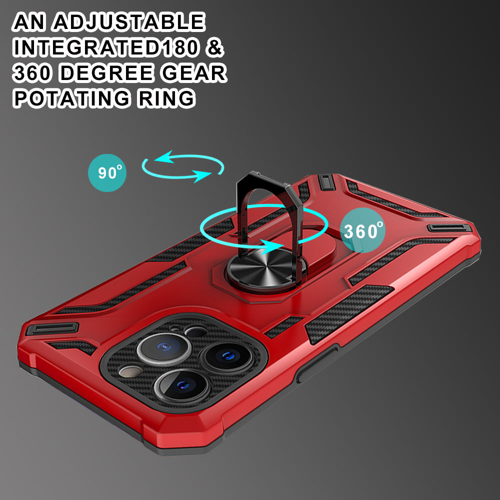 For iPhone 14 Pro Max PC TPU Ring Kickstand Phone Case Anti-drop Phone Cover