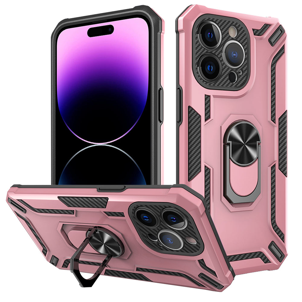For iPhone 14 Pro Max PC TPU Ring Kickstand Phone Case Anti-drop Phone Cover