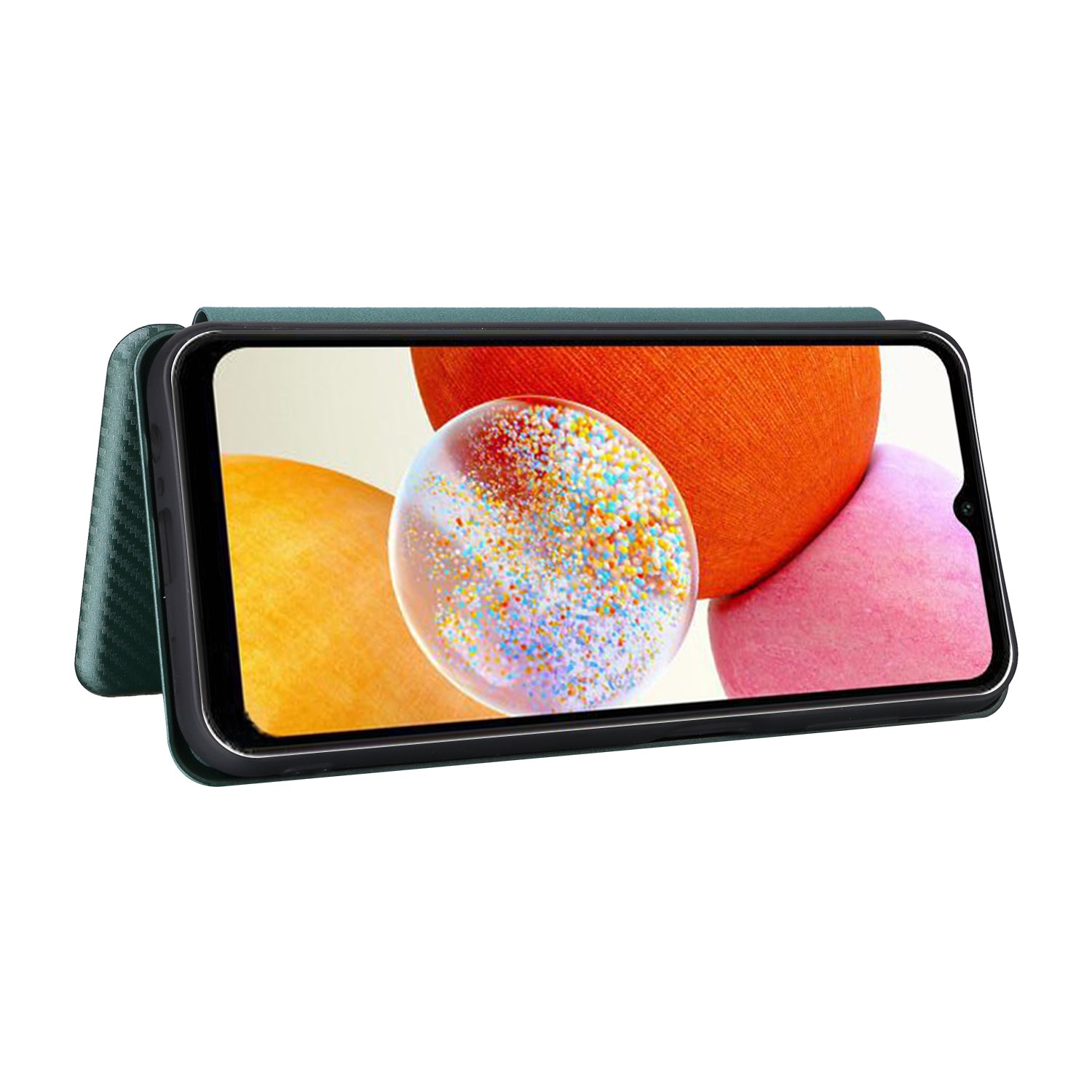 Pro Samsung Galaxy A14 5G kožené pouzdro na telefon stojánek Držák karty Ochranný kryt na telefon s texturou uhlíkových vláken