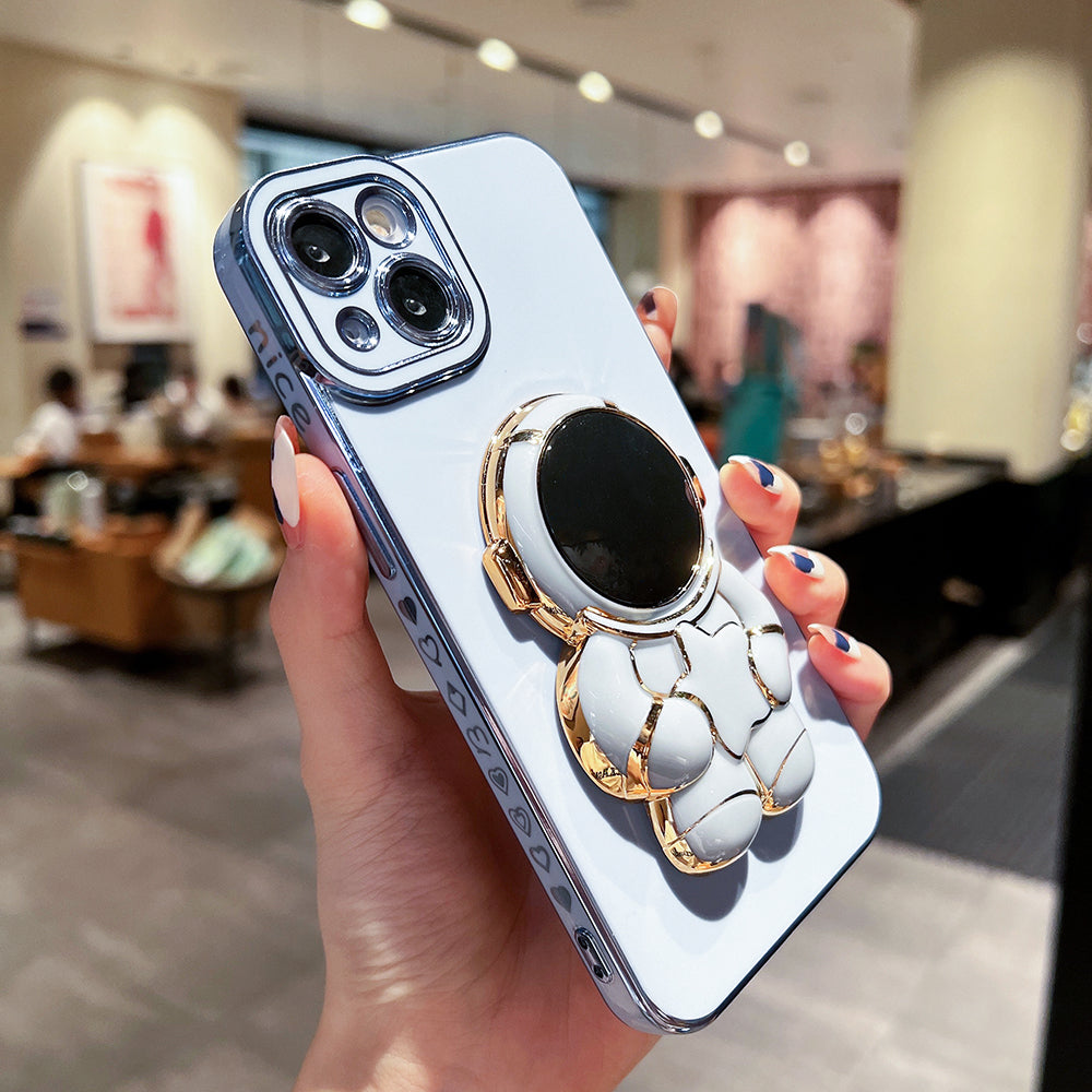For iPhone 14 TPU Phone Case Electroplating Back Cover with Astronaut Kickstand