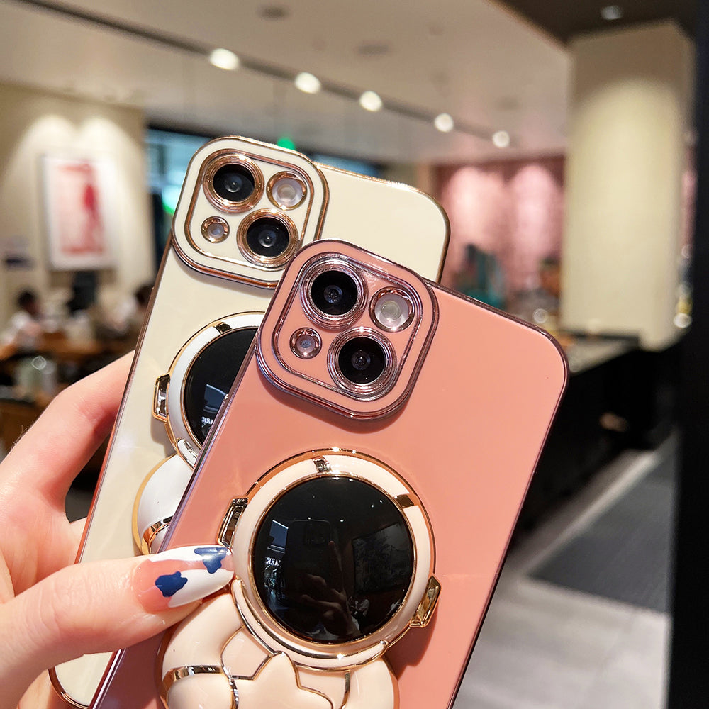 For iPhone 14 TPU Phone Case Electroplating Back Cover with Astronaut Kickstand