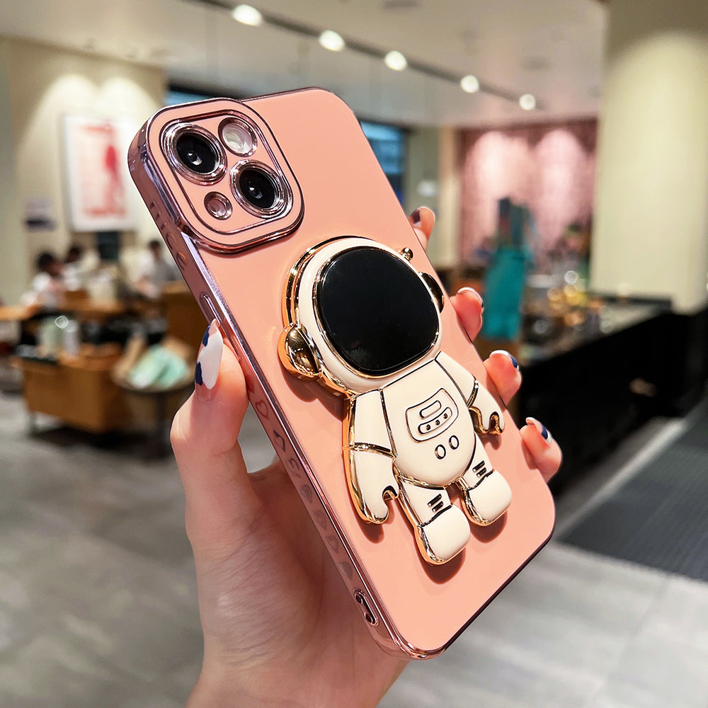 For iPhone 14 Cartoon Astronaut Kickstand TPU Phone Case Electroplating Drop-proof Cover