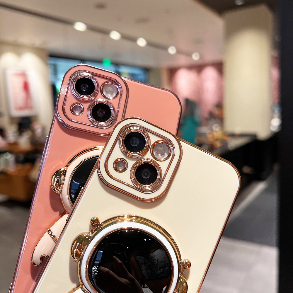 For iPhone 14 Cartoon Astronaut Kickstand TPU Phone Case Electroplating Drop-proof Cover