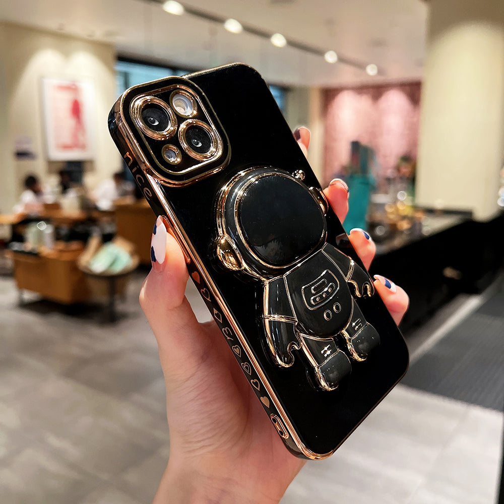 Pro iPhone 14 Plus TPU pouzdro na telefon Astronaut Kickstand Electroplating Love Heart Kryt telefonu