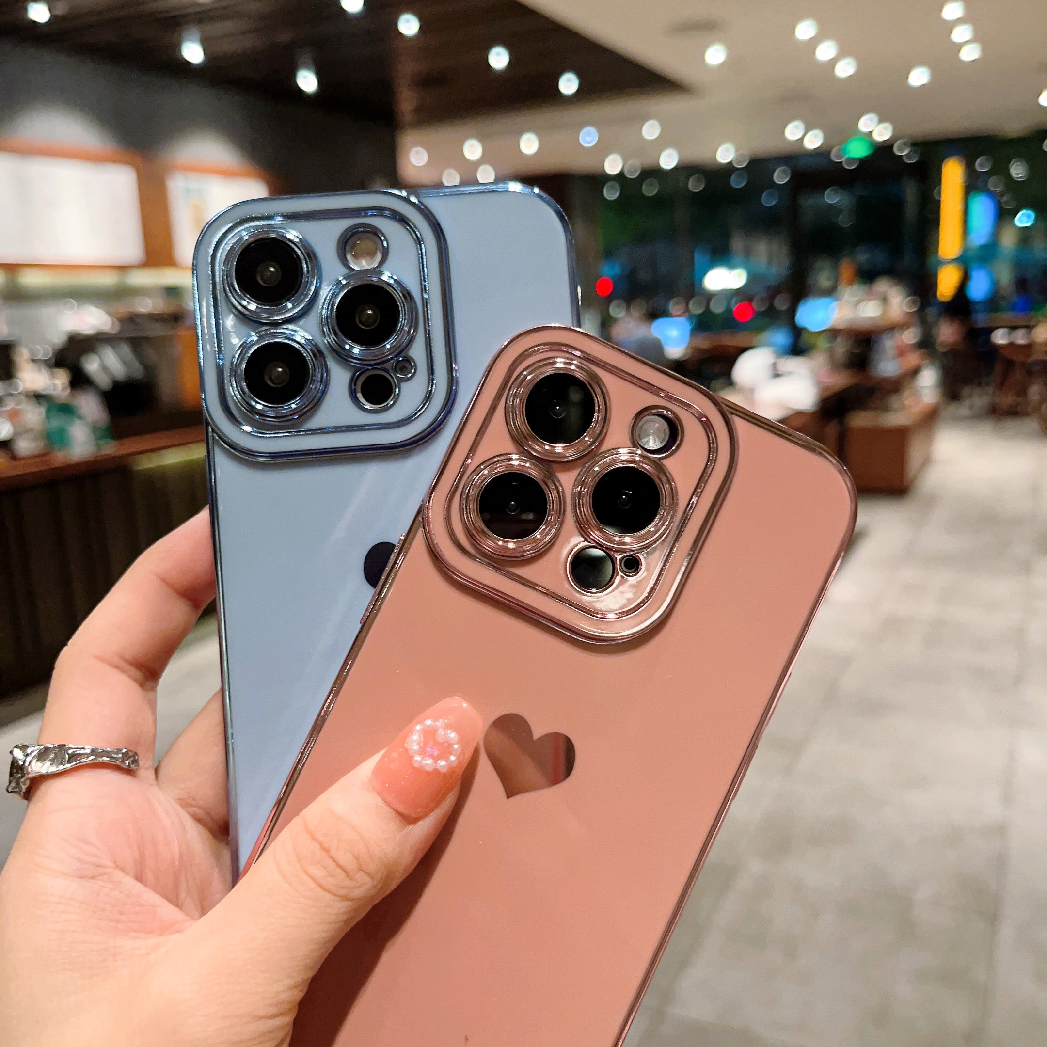 For iPhone 14 Pro Phone Cover 6D Electroplating Side Love Heart Soft TPU Phone Case