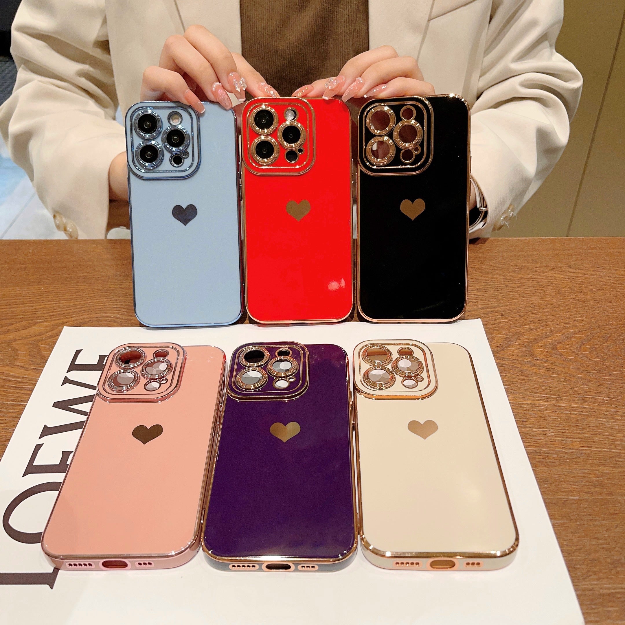 For iPhone 14 Pro Max TPU Phone Case Love Heart 6D Electroplating Phone Cover