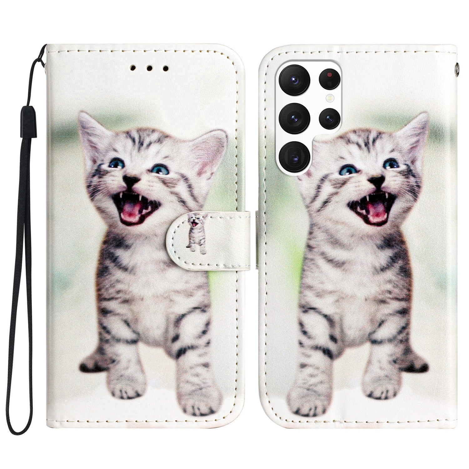 For Samsung Galaxy S22 Ultra 5G Pattern Printing Phone Case Stand PU Leather Wallet Cover