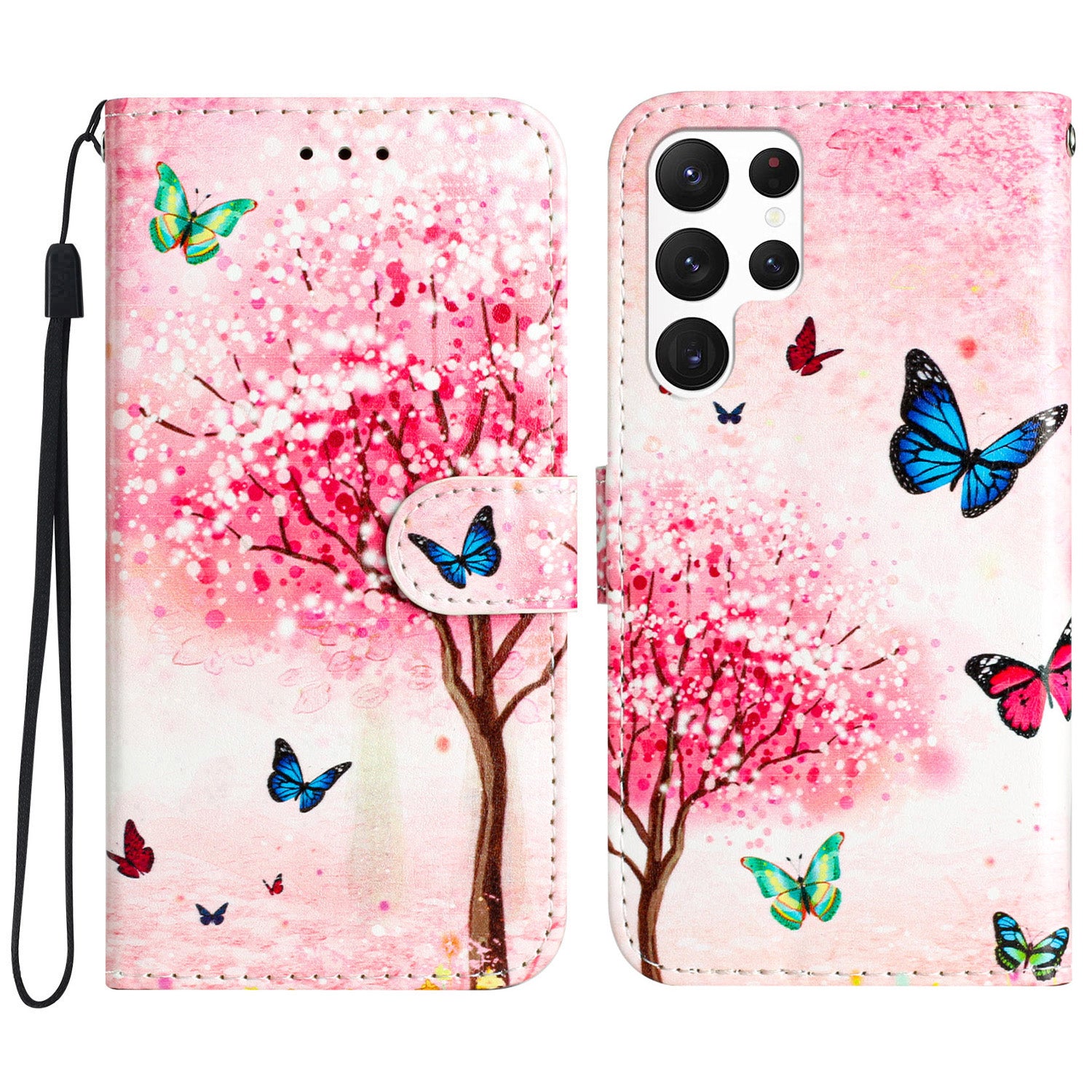 For Samsung Galaxy S22 Ultra 5G Pattern Printing Phone Case Stand PU Leather Wallet Cover