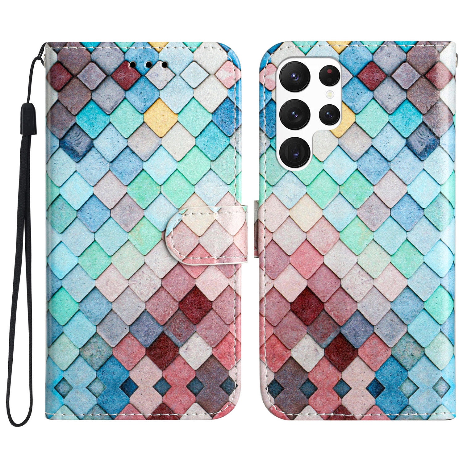 For Samsung Galaxy S22 Ultra 5G Pattern Printing Phone Case Stand PU Leather Wallet Cover