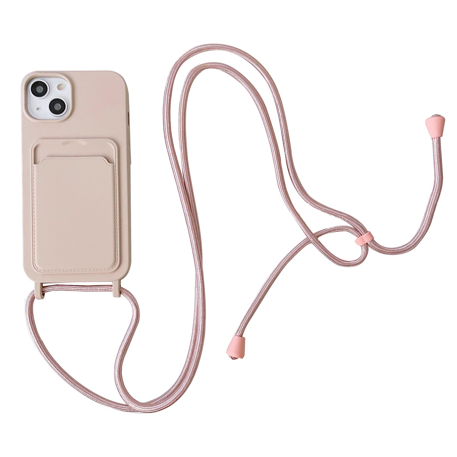 For iPhone 13 6.1 inch Phone Case Anti-Drop Liquid Silicone Protective Cover with Card Slot Strap