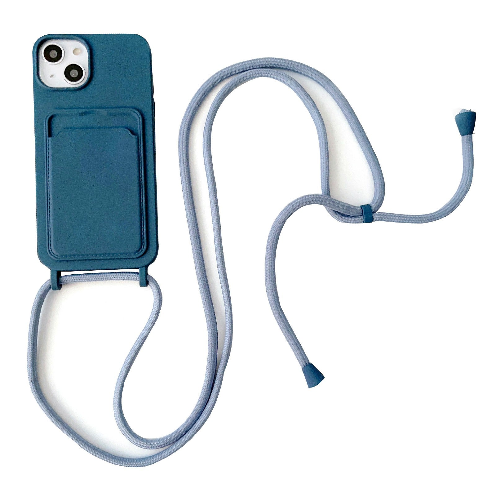 For iPhone 13 6.1 inch Phone Case Anti-Drop Liquid Silicone Protective Cover with Card Slot Strap