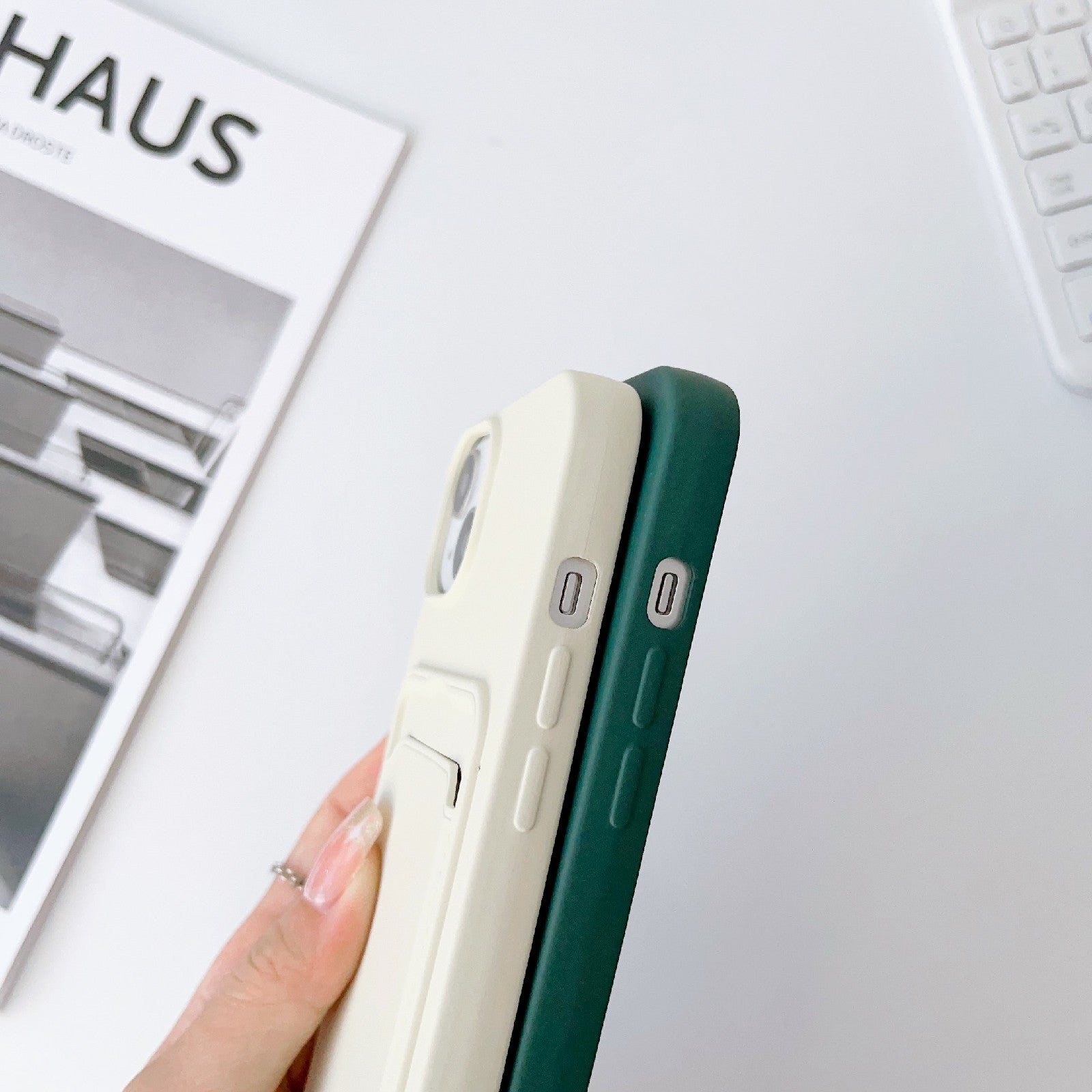 For iPhone 13 6.1 inch Phone Case Anti-Drop Liquid Silicone Protective Cover with Card Slot Strap