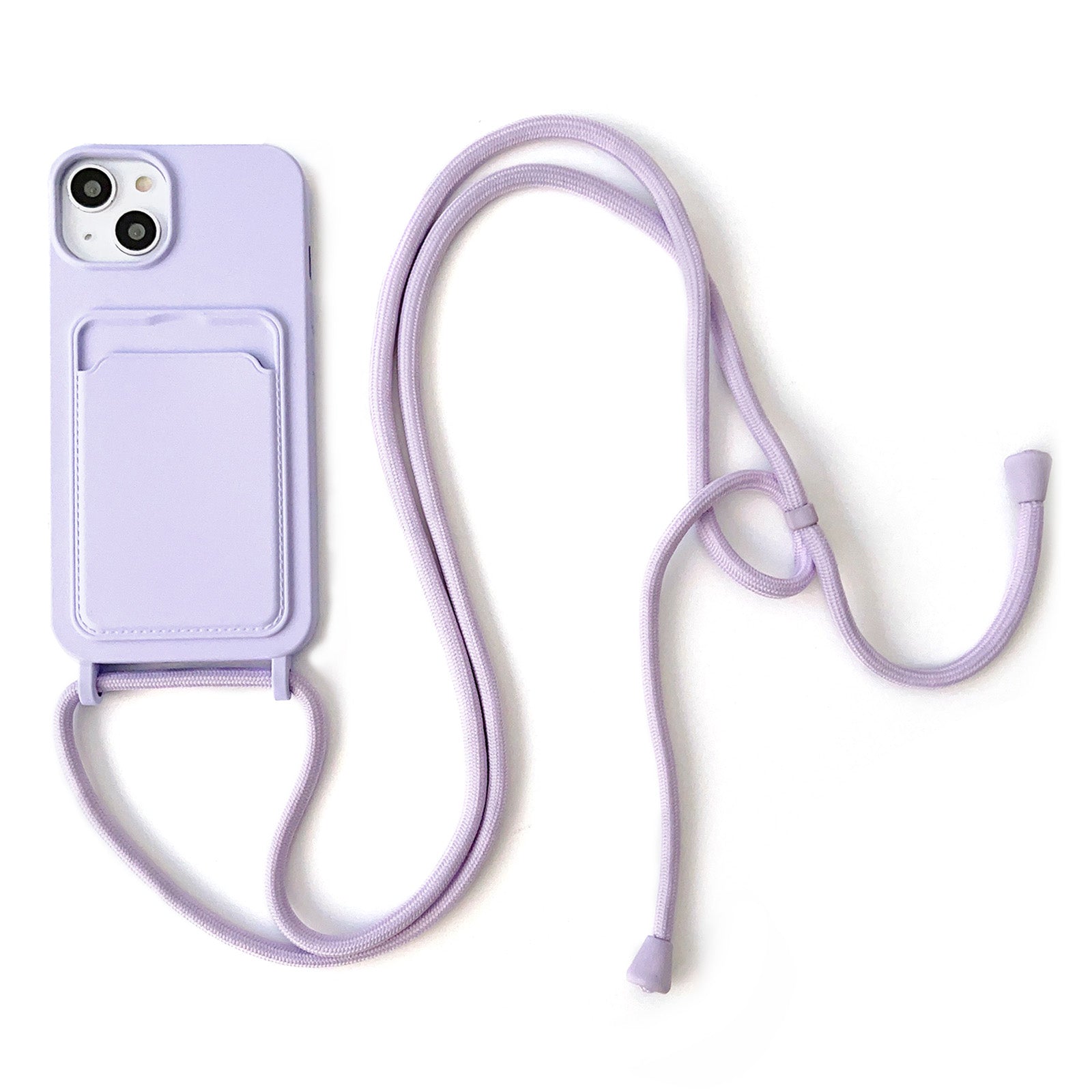 For iPhone 13 6.1 inch Phone Case Anti-Drop Liquid Silicone Protective Cover with Card Slot Strap