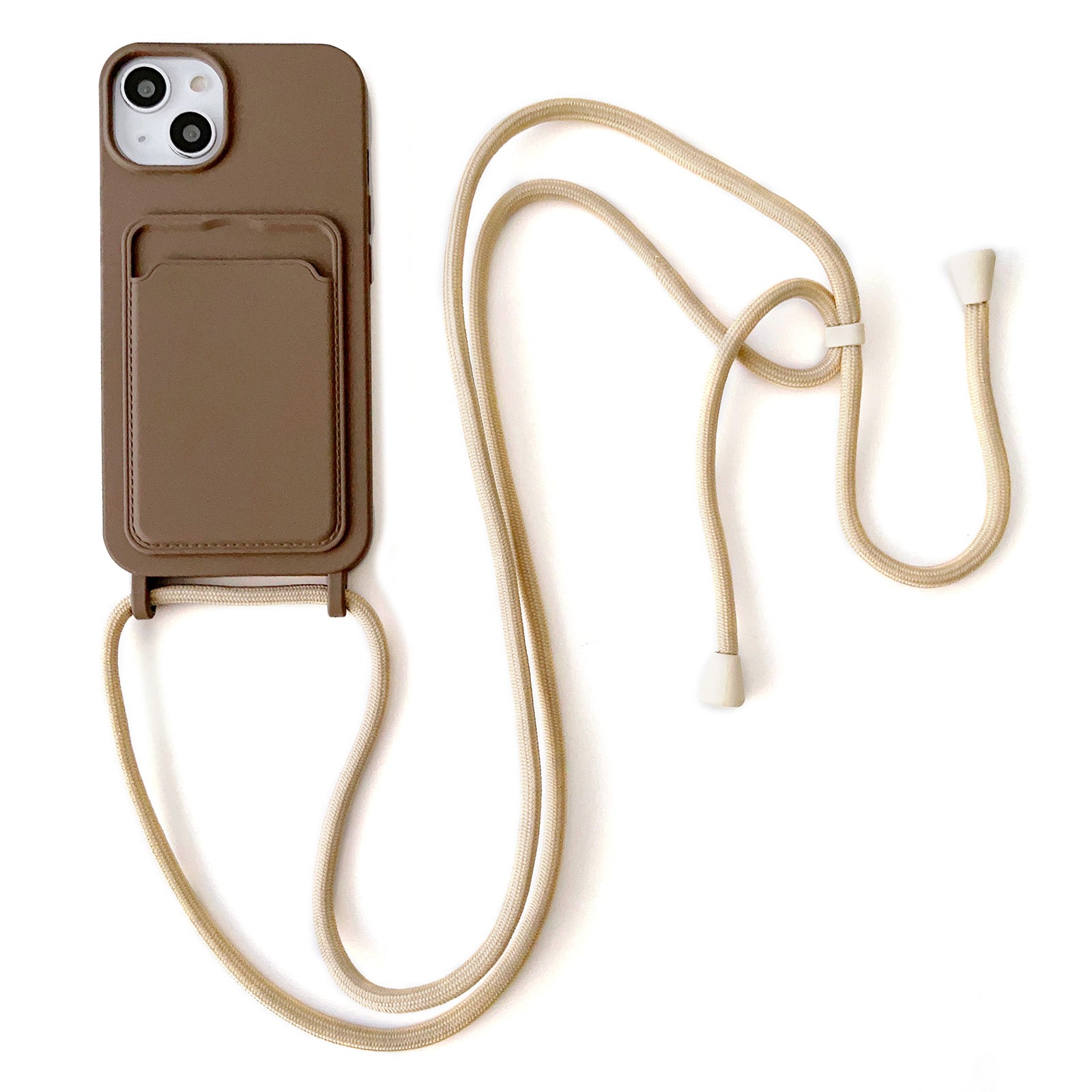 For iPhone 13 6.1 inch Phone Case Anti-Drop Liquid Silicone Protective Cover with Card Slot Strap