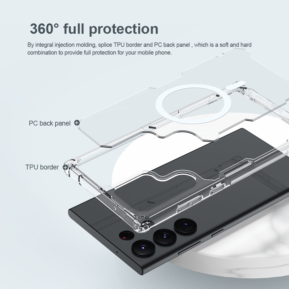 NILLKIN Nature Pro Series for Samsung Galaxy S23 Ultra Magnetic Clear Phone Case PC+TPU Mobile Phone Cover