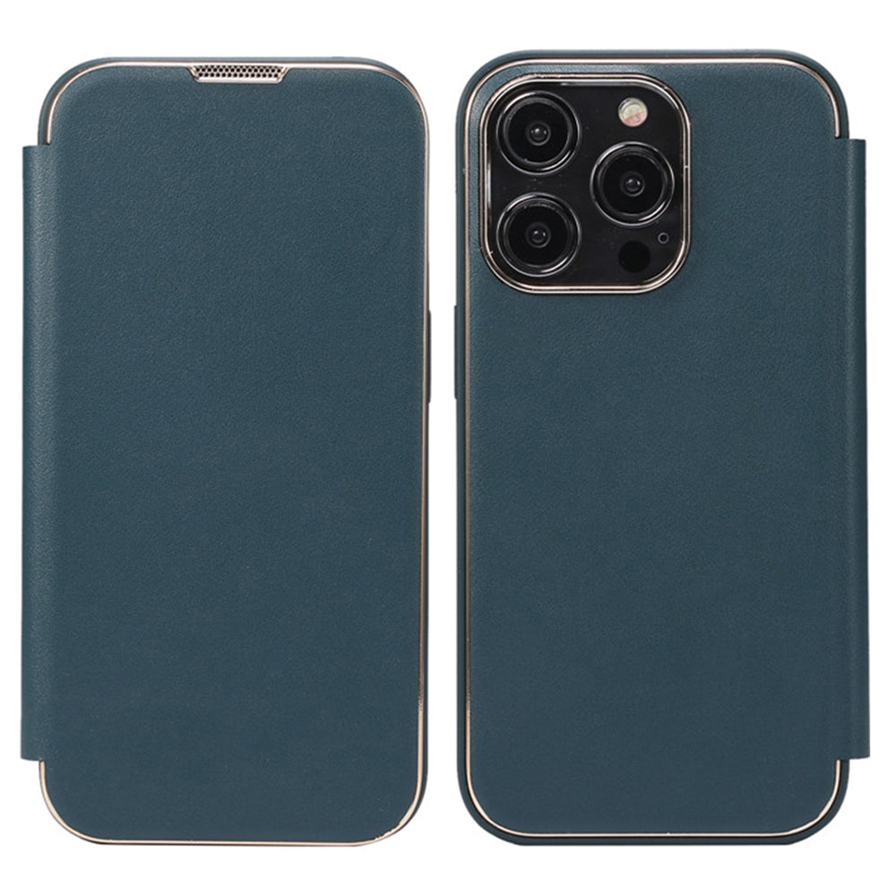 Electroplating Phone Cover for iPhone 14 Pro Anti-Dust PU Leather PC TPU Phone Stand Case Shell