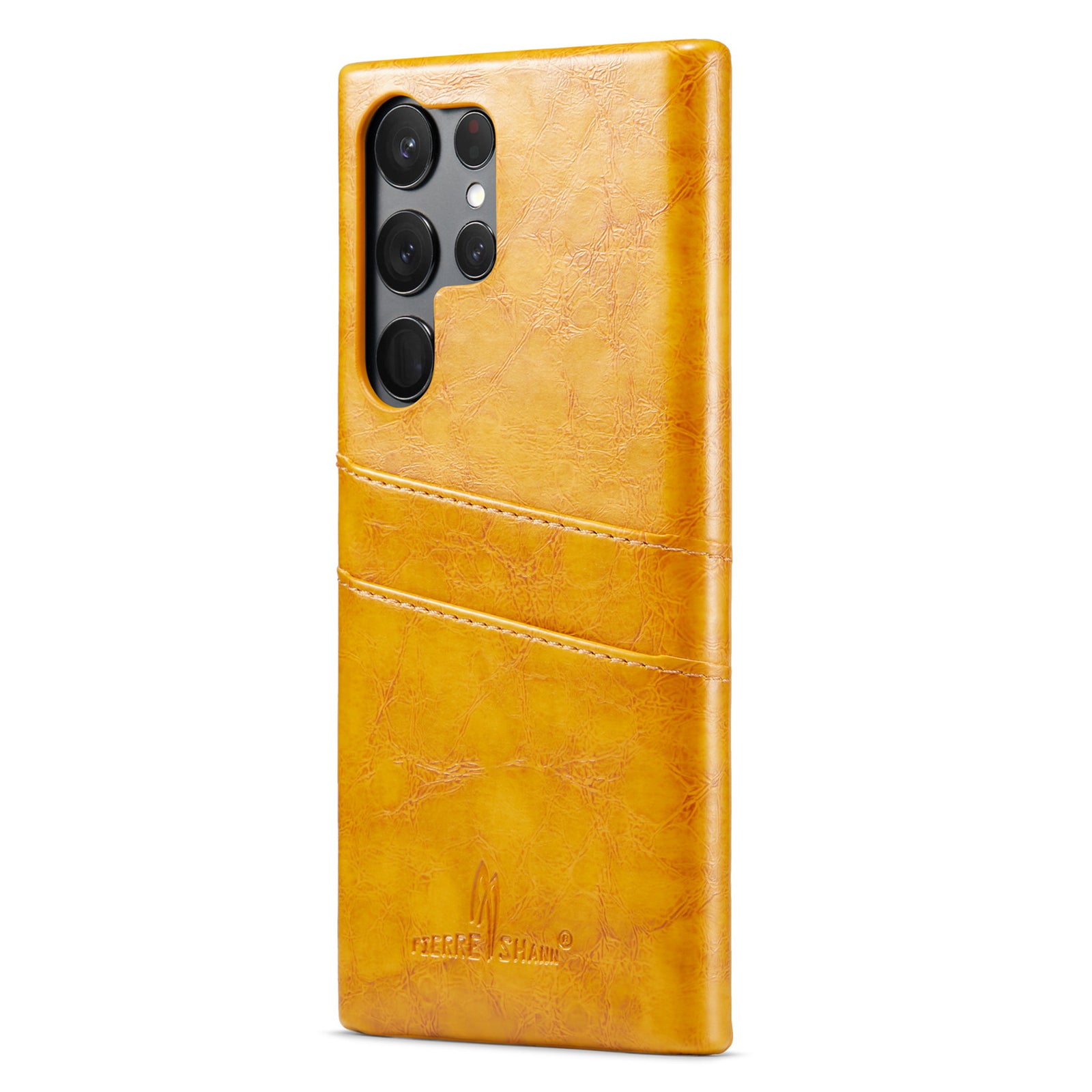FIERRE SHANN For Samsung Galaxy S23 Ultra Cell Phone Case Oil Wax Card Holder Leather Coated PC Cover