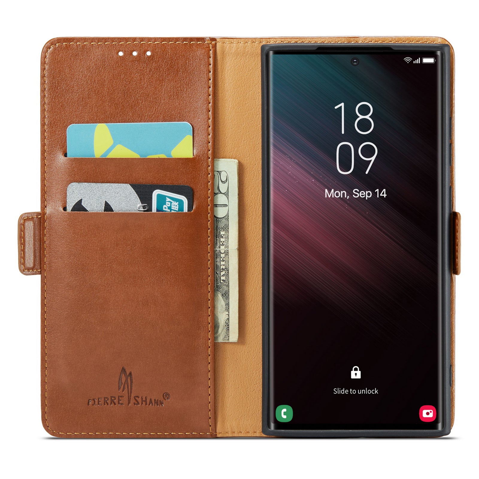 FIERRE SHANN for Samsung Galaxy S23 Ultra Cell Phone Stand Case PU Leather Wallet Phone Cover