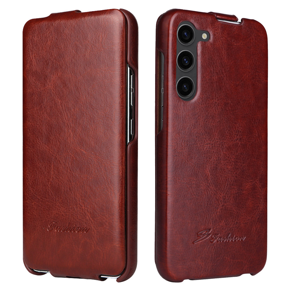 Pro Samsung Galaxy S23 Crazy Horse Texture Phone Shell Vertical Flip Cover PU kožené pouzdro na PC