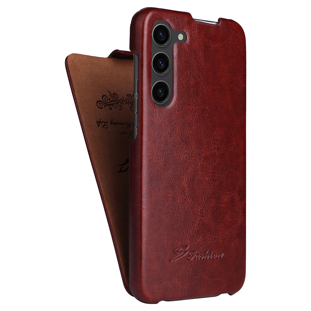 Pro Samsung Galaxy S23 Crazy Horse Texture Phone Shell Vertical Flip Cover PU kožené pouzdro na PC