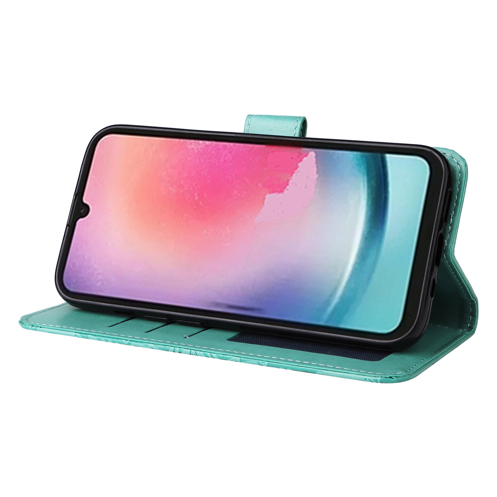 Leather Phone Case for Samsung Galaxy A24 4G Stand Wallet Sunflower Imprinted Cover with Hand Strap