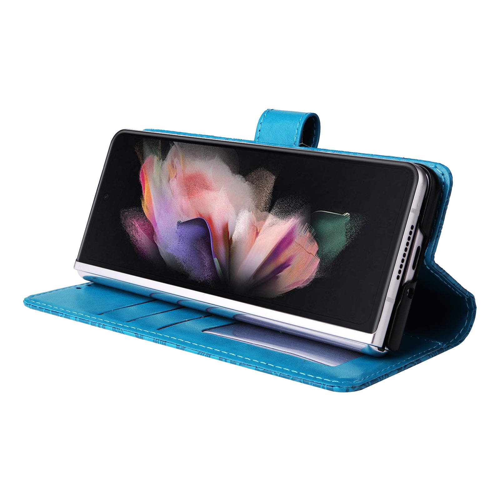 For Samsung Galaxy Z Fold3 5G Wallet Phone Case Stand Sunflower Imprinted Leather Folding Phone Cover with Strap