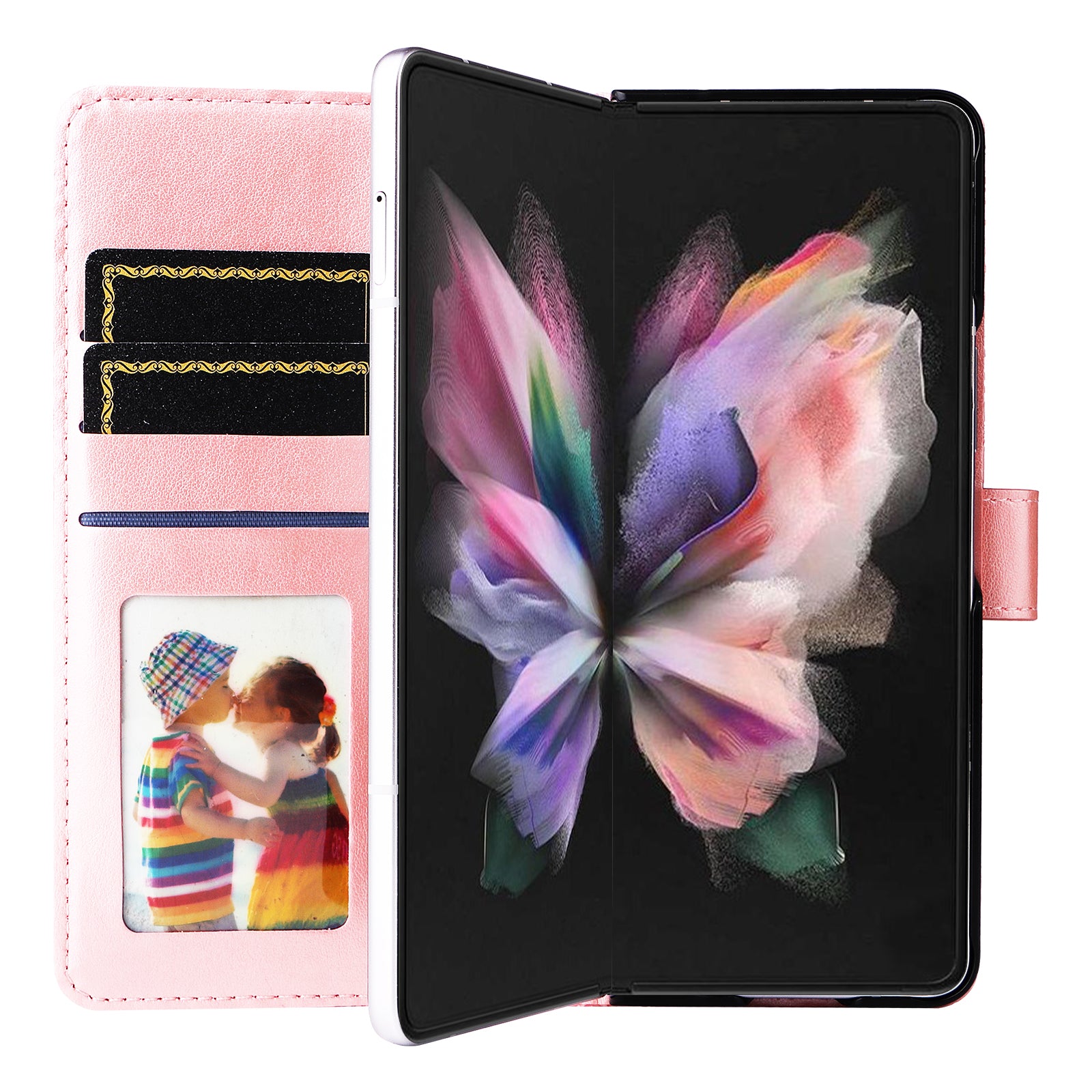 For Samsung Galaxy Z Fold3 5G Wallet Phone Case Stand Sunflower Imprinted Leather Folding Phone Cover with Strap